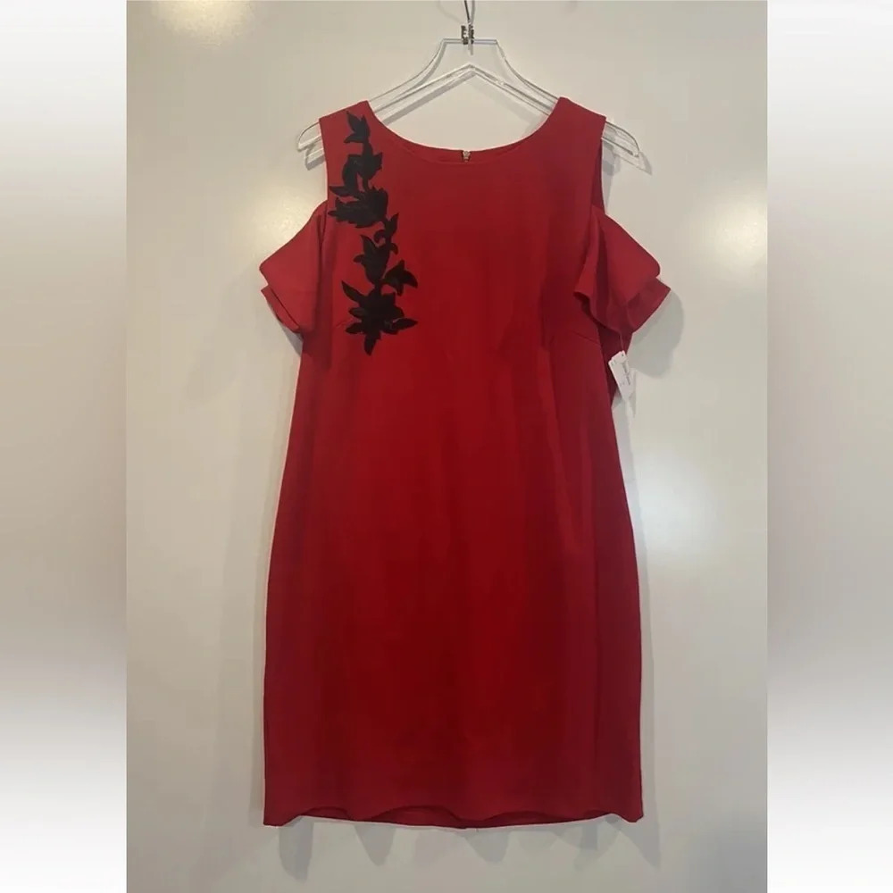 NWT Neiman Marcus Red Cold Shoulder Shift Dress Womens‎ Size 16 (890)
